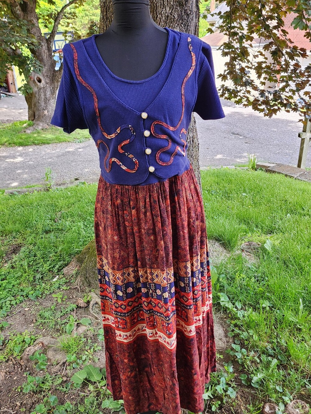 Boho Southwest Maxi Dress w Cropped Knit Button Vest